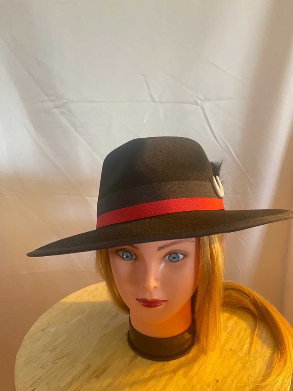 Wide-Brim Fedora Hat with Red Band